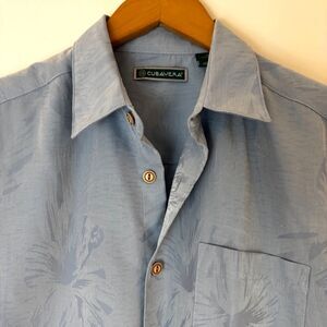 Cubavera Mens Small Blue Tropical Floral Button Up Shirt short Sleeve Resort